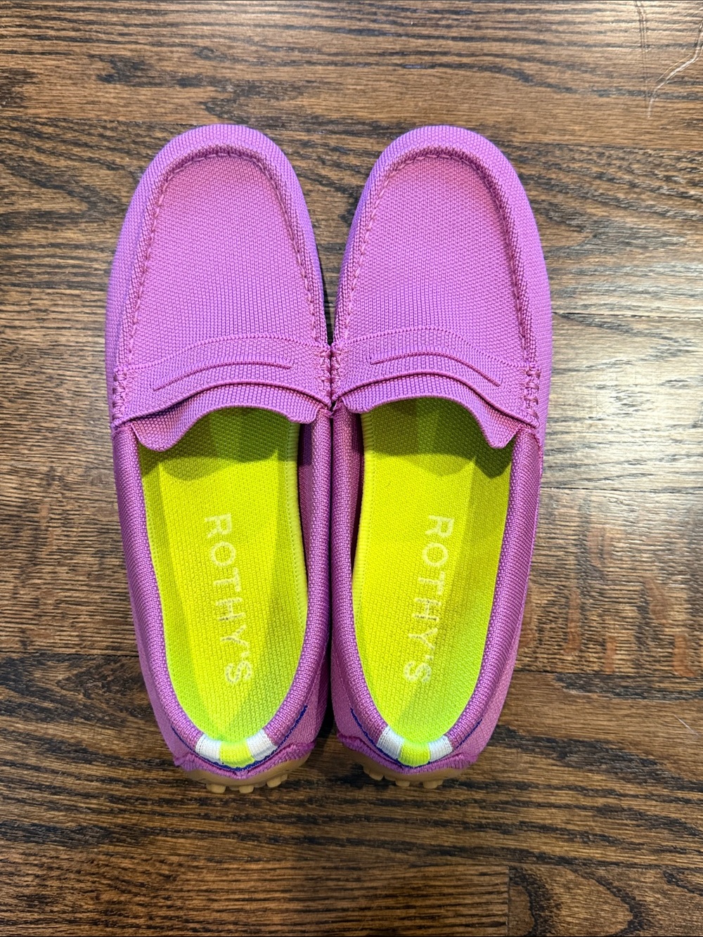 Rothys The Driver Orchid Pink Neon Lime Knit Penny Loafer Driving Shoes Women 10
